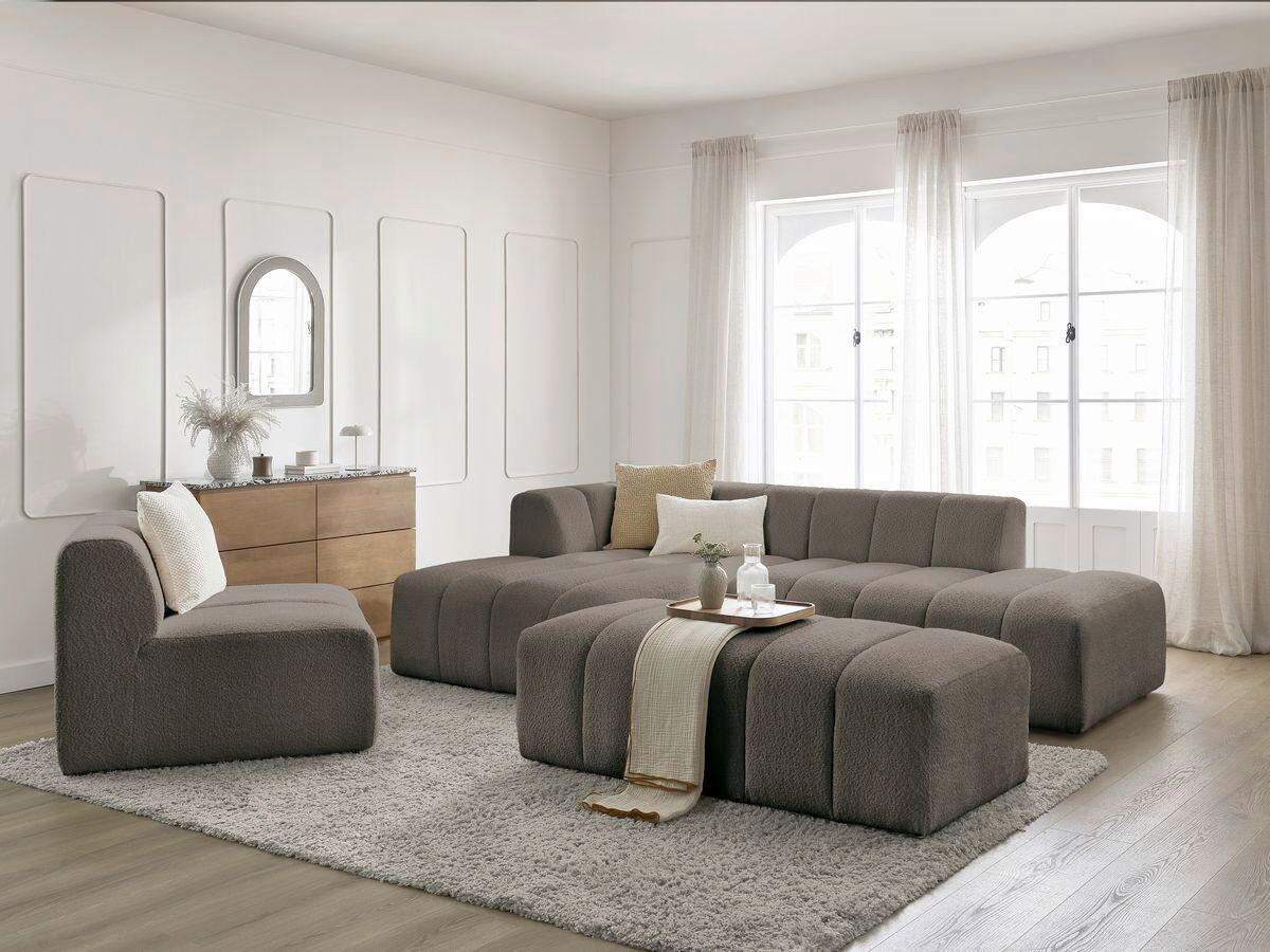 ECKSOFA Ottomane links  ANNECY Taupe Bouclé  - Taupe/Schwarz, MODERN, Kunststoff/Textil (170/262cm)