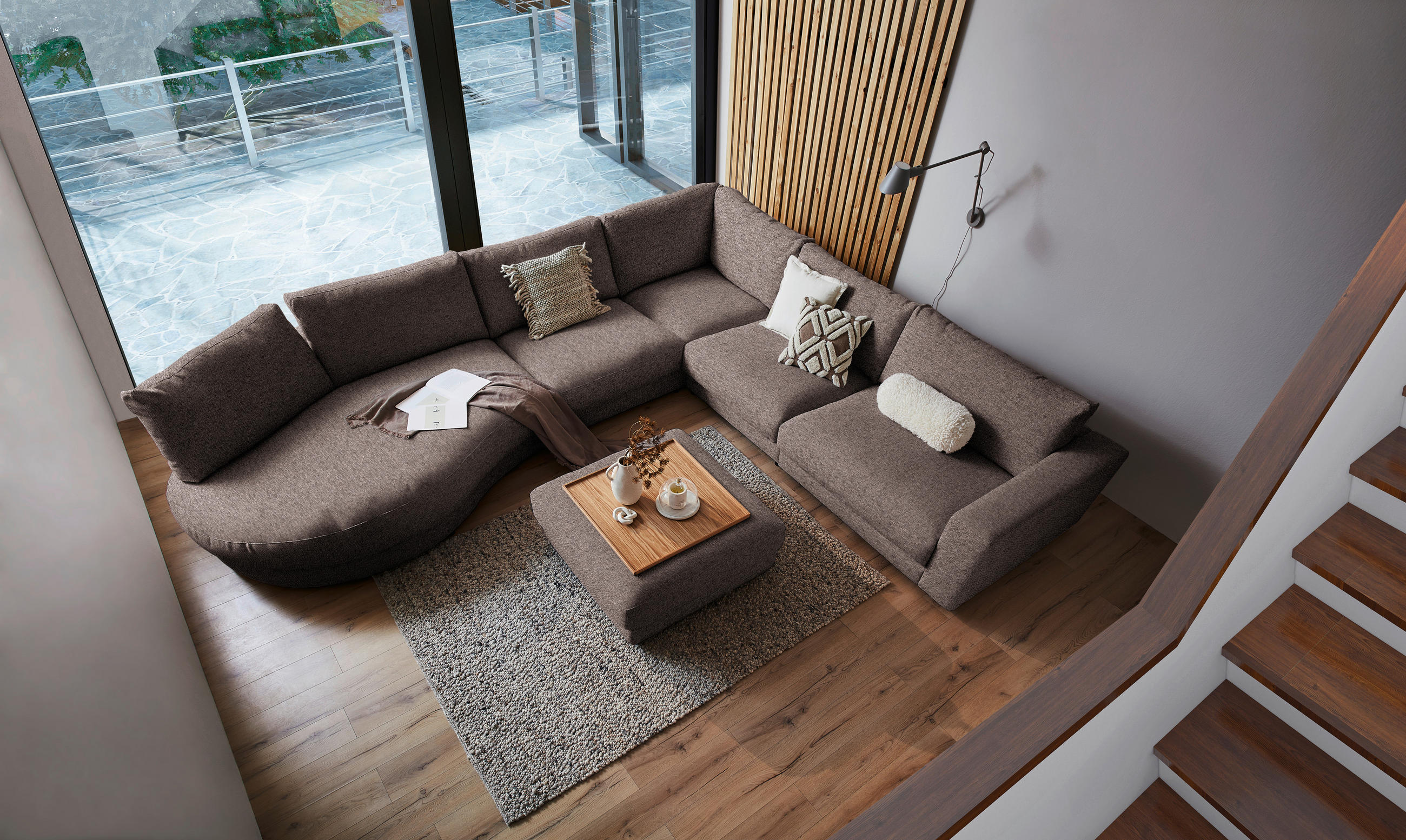 ECKSOFA in Flachgewebe Braun  425/365 cm  - Schwarz/Braun, Design, Kunststoff/Textil (425/365cm) - Lomoco