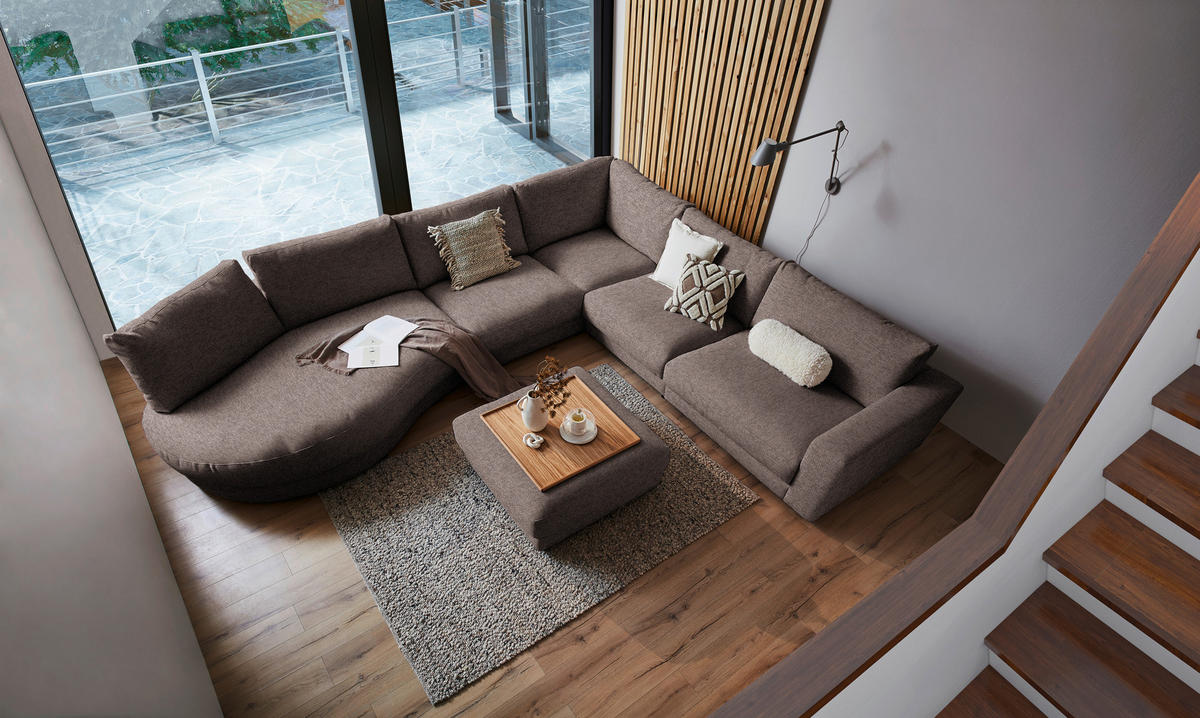 ECKSOFA in Flachgewebe Braun  - Schwarz/Braun, Design, Kunststoff/Textil (425/365cm) - Lomoco