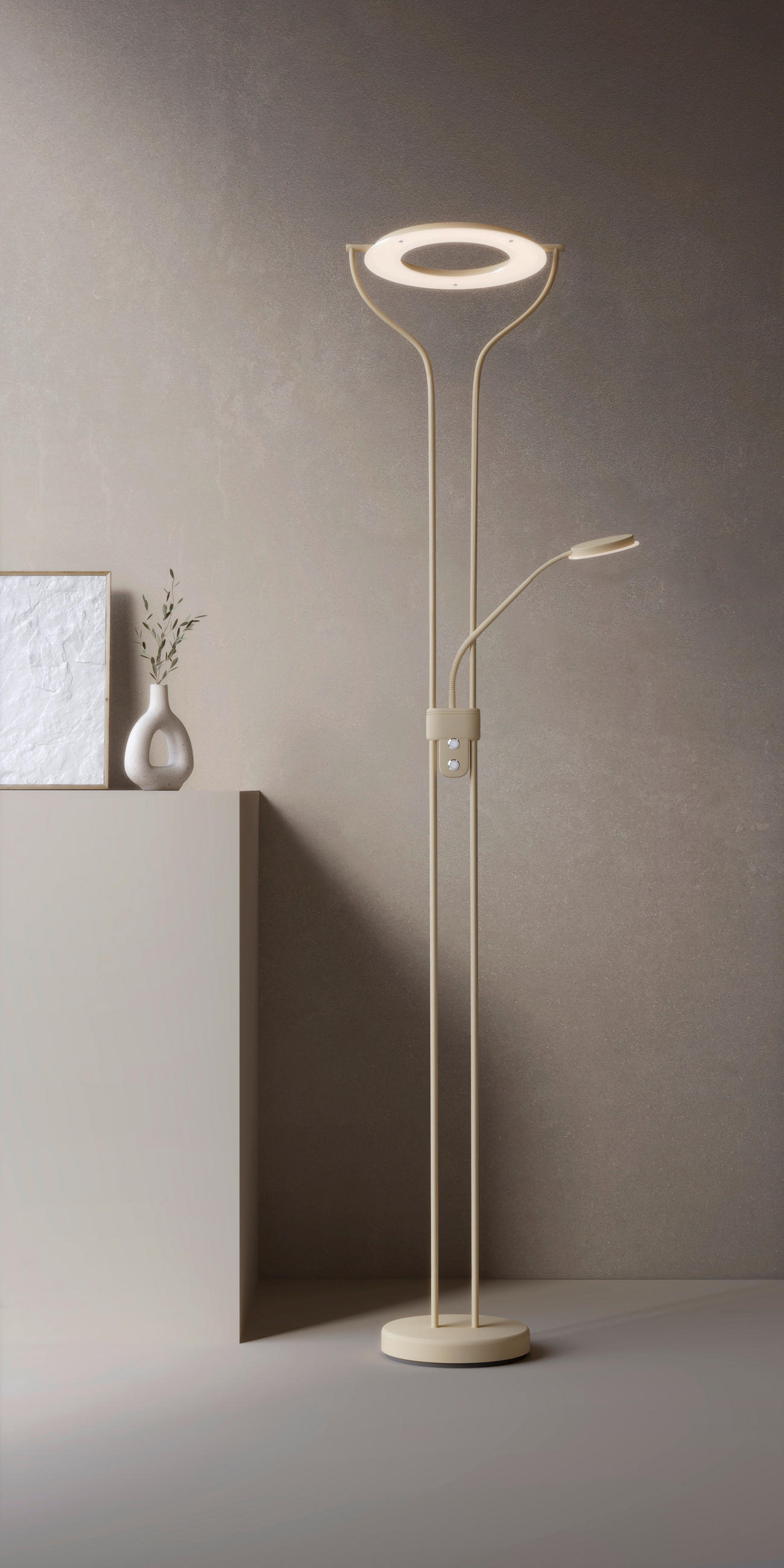 LED-STEHLEUCHTE Sorento 36/47/180 cm   - Sandfarben, Design, Metall (36/47/180cm) - Fischer & Honsel