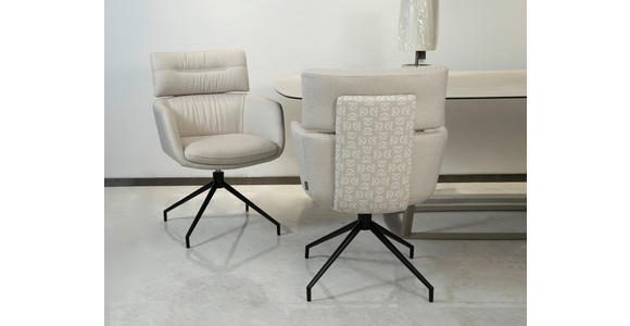 ARMLEHNSTUHL  Stoffauswahl, Sitzfläche 360° drehbar, automatische Rückholfunktion Webstoff  Beige  - Beige/Schwarz, Design, Textil/Metall (62/92/66cm) - Dieter Knoll