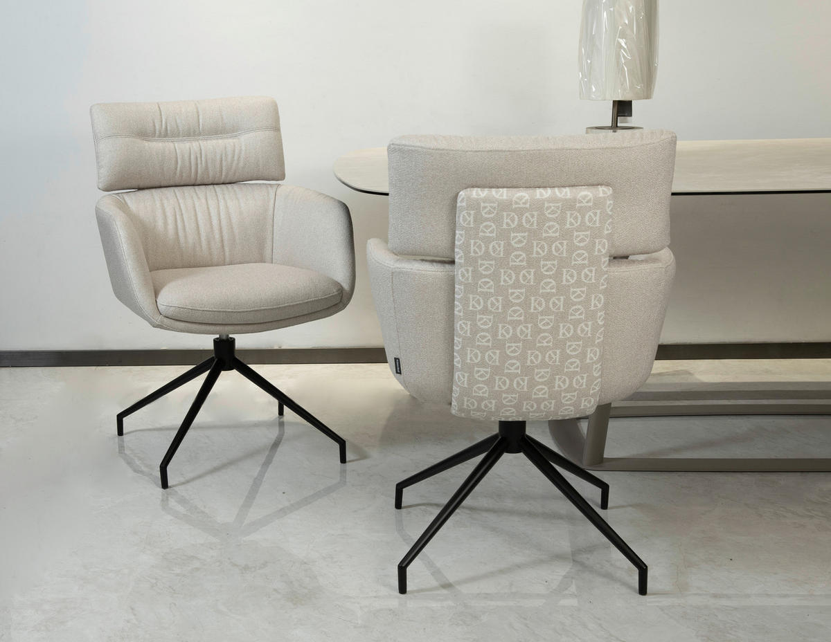ARMLEHNSTUHL  Stoffauswahl, Sitzfläche 360° drehbar, automatische Rückholfunktion Webstoff  Beige  - Beige/Schwarz, Design, Textil/Metall (62/92/66cm) - Dieter Knoll