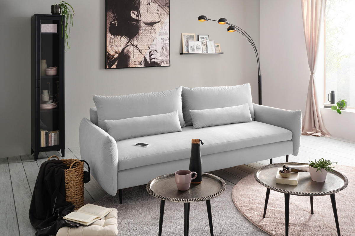 BÄDDSOFFA i mikrofiber antracit  - ljusgrå/svart, Modern, metall/textil (224/85/105cm) - Best Price