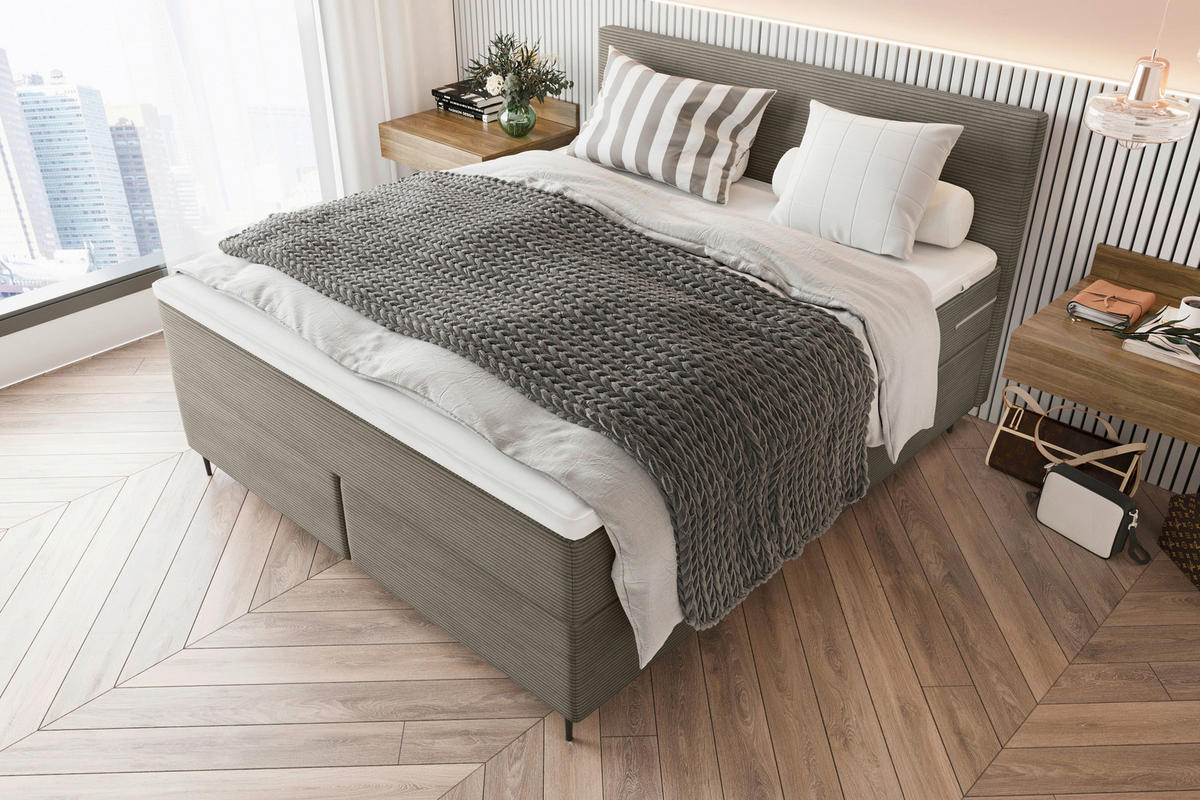 BOXSPRINGBETT 180/200 cm  in Graubraun  - Graubraun/Schwarz, Konventionell, Textil/Metall (180/200cm) - Carryhome