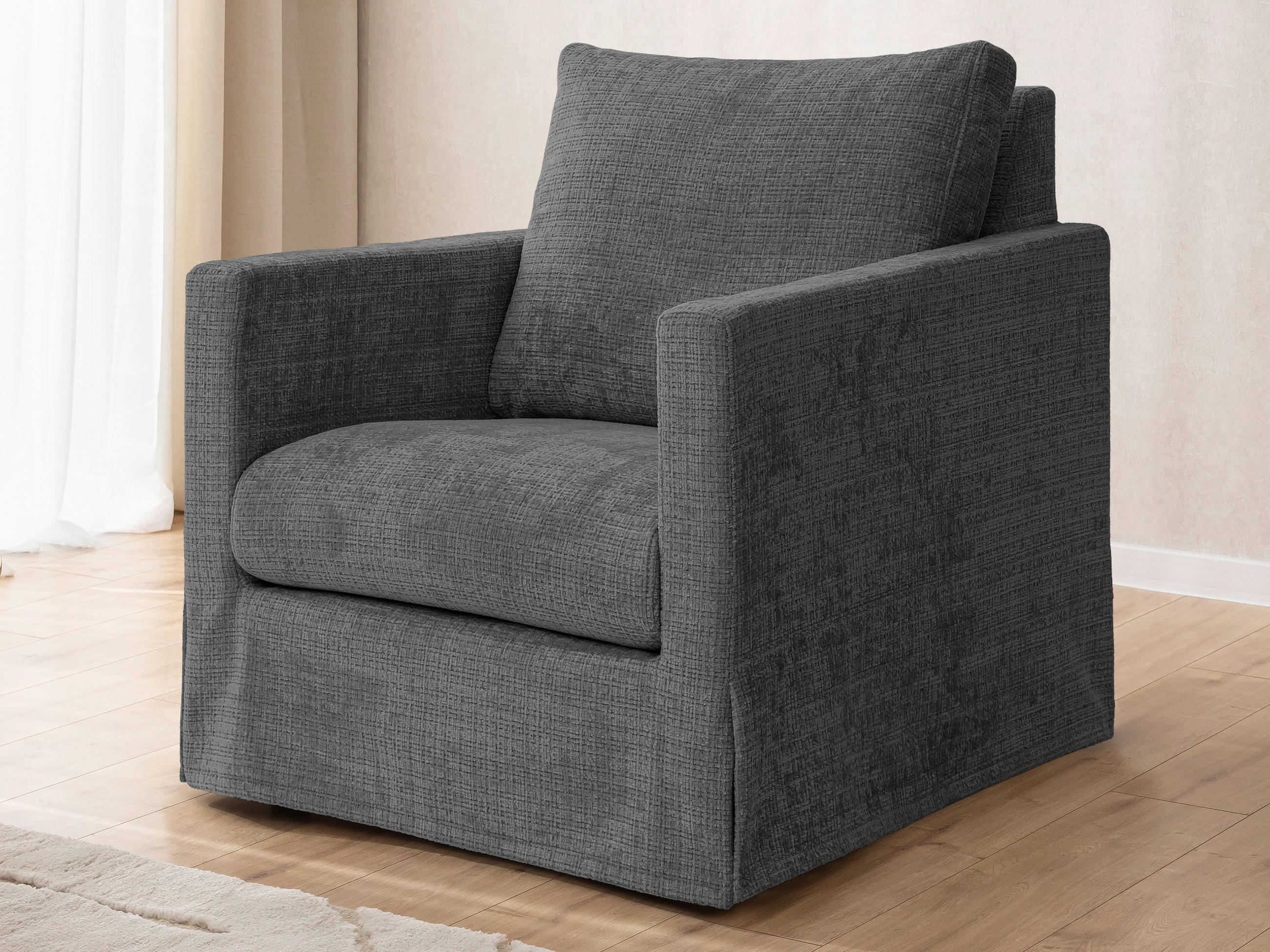 SESSEL in Chenille Dunkelgrau  - Dunkelgrau/Schwarz, Design, Kunststoff/Textil (84/89/95cm) - P & B