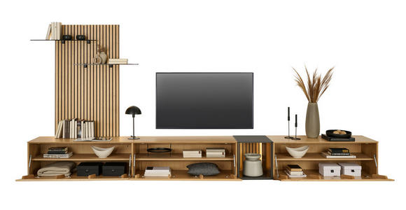 WOHNWAND  in Anthrazit, Eichefarben  403/160/50 cm  - Eichefarben/Anthrazit, Design, Glas/Holz (403/160/50cm) - Dieter Knoll