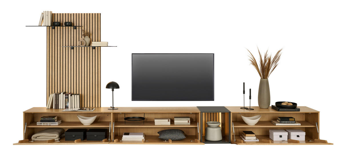 WOHNWAND  in Anthrazit, Eichefarben  403/160/50 cm  - Eichefarben/Anthrazit, Design, Glas/Holz (403/160/50cm) - Dieter Knoll