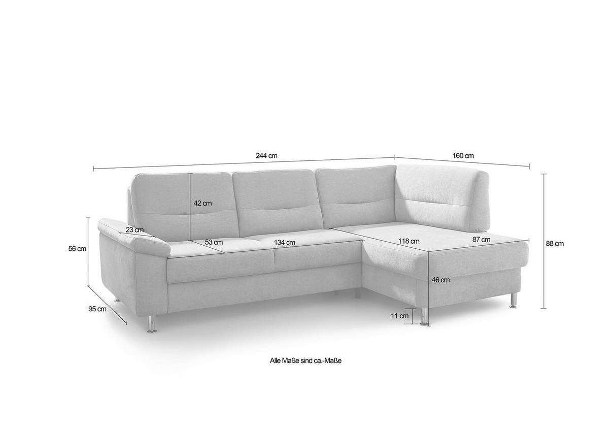 ECKSOFA Grau Flachgewebe  - Alufarben/Grau, KONVENTIONELL, Textil/Metall (244/160cm) - Beldomo Comfort