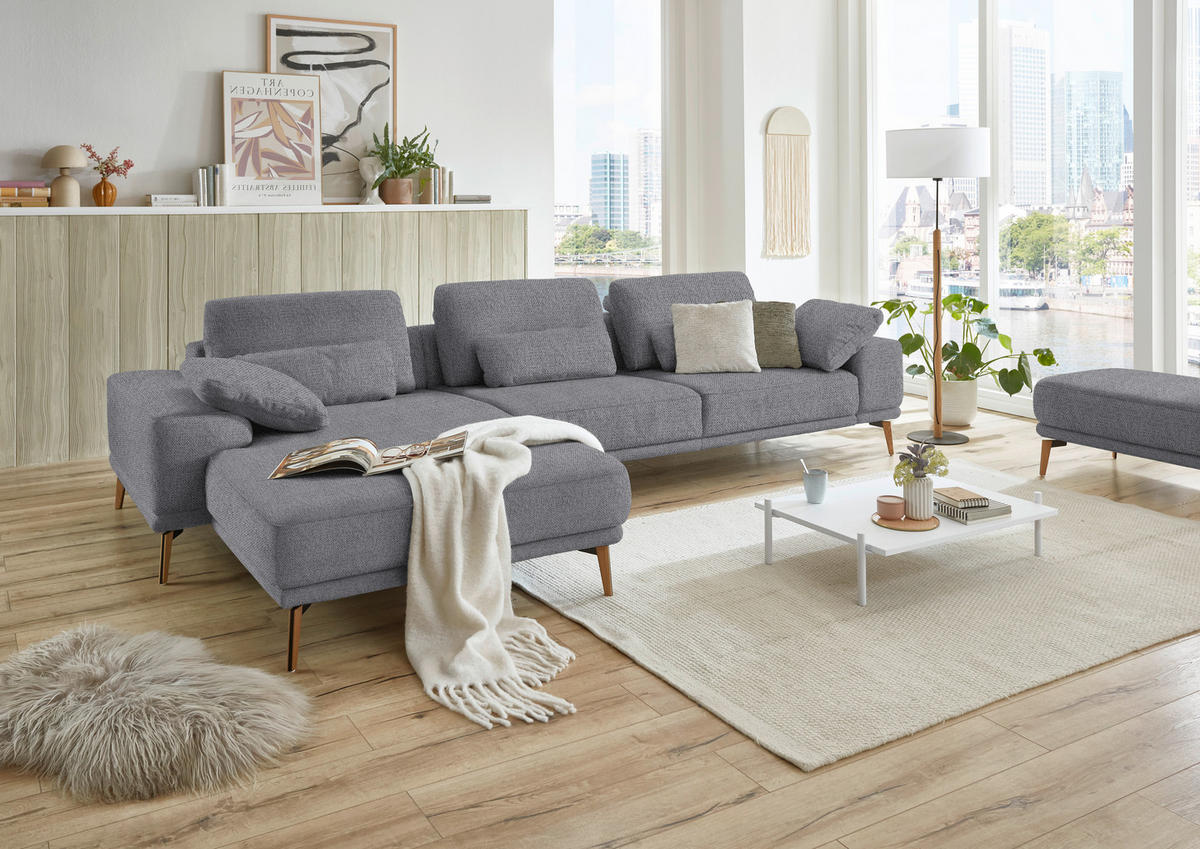 ECKSOFA Flachgewebe Grau  - Wildeiche/Grau, Design, Holz/Textil (193/334cm) - Niels Andersson