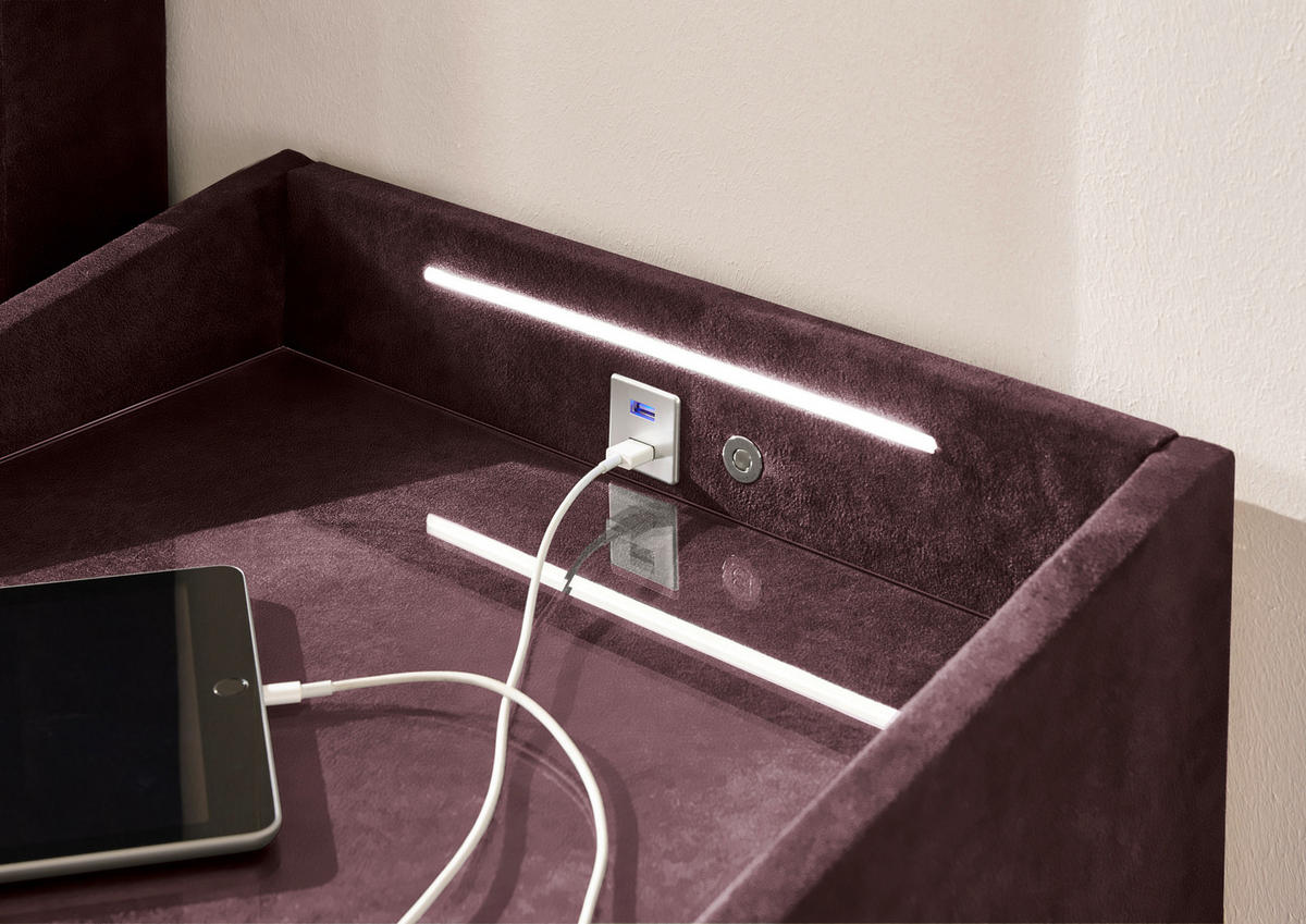 NACHTTISCH  Aubergine  - Silberfarben/Aubergine, Modern, Holzwerkstoff/Kunststoff (47cm) - MID.YOU