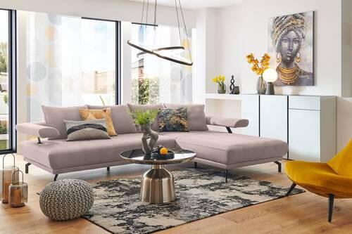 ECKSOFA in Mikrofaser Rosa  305/224 cm  - Schwarz/Rosa, Design, Textil/Metall (305/224cm) - Dieter Knoll