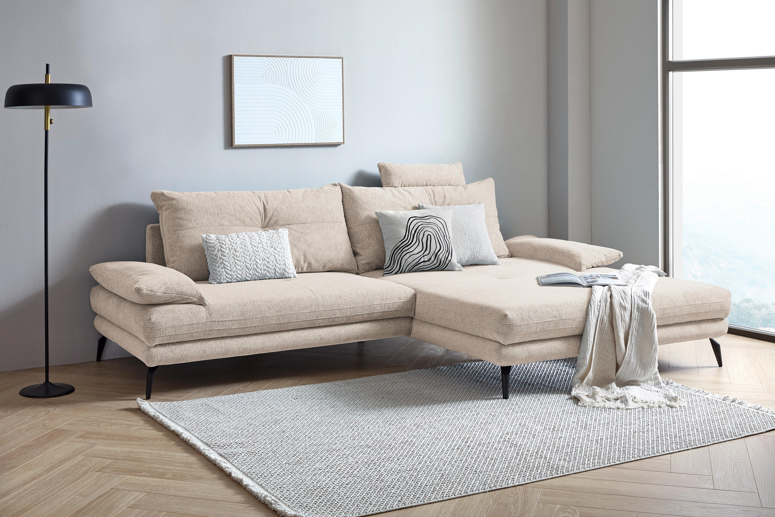 HÖRNSOFFA i flatväv cremefärgad  - svart/cremefärgad, Klassisk, metall/textil (294/176cm) - MID.YOU