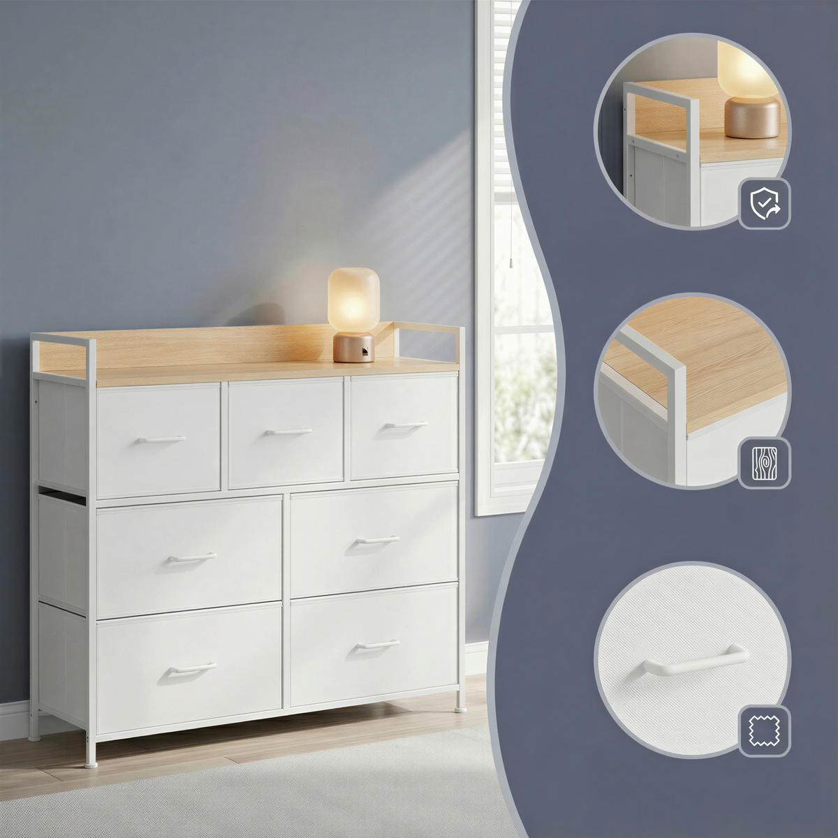 KOMMODE , 98/85/28,5 cm, 7 Schublade(n)  - Eichefarben/Weiß, Trend, Holzwerkstoff/Kunststoff (98/85/28,5cm) - Boxxx