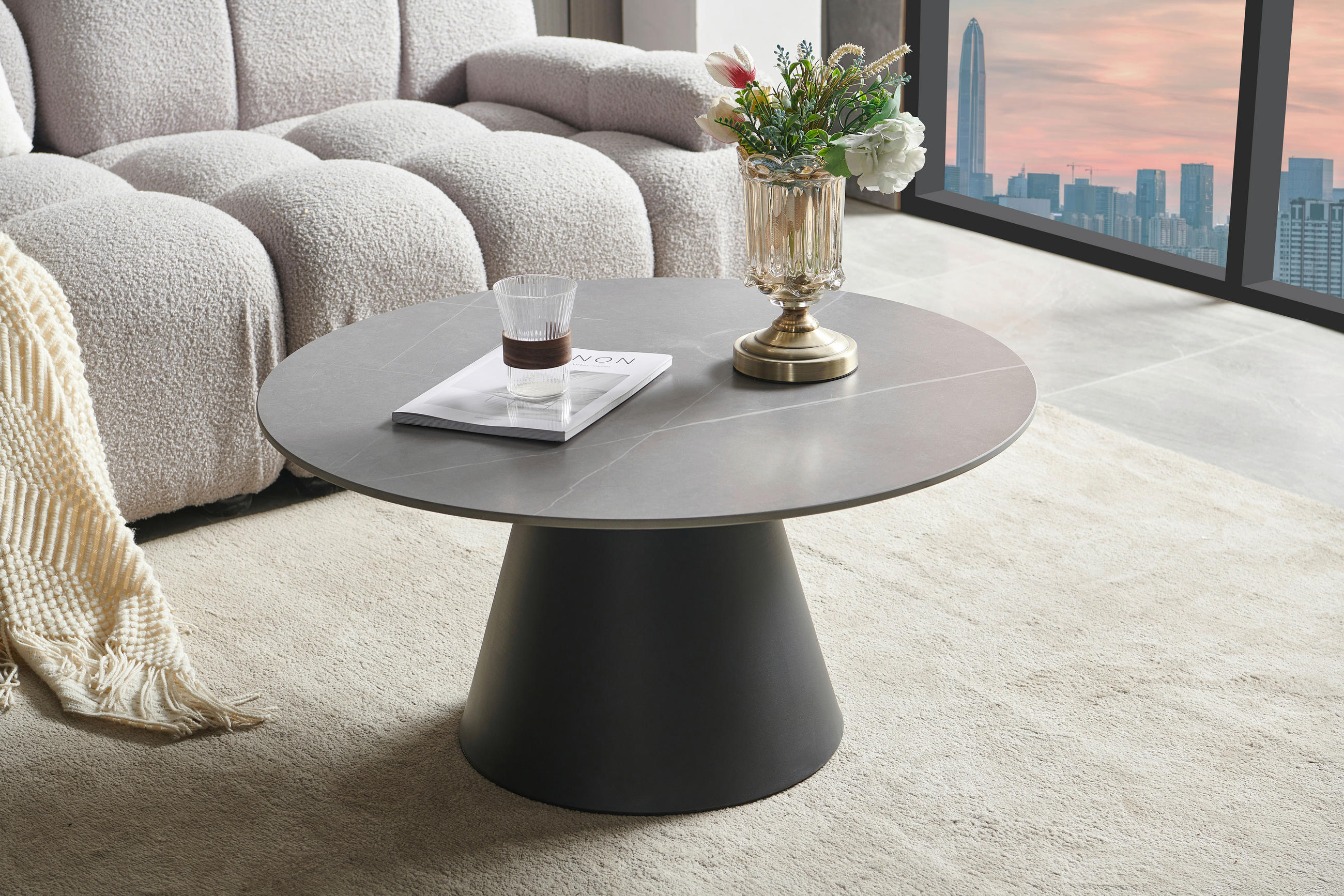 COUCHTISCH rund Grau, Schwarz  - Schwarz/Grau, Design, Keramik/Metall (80/39/80cm) - MID.YOU