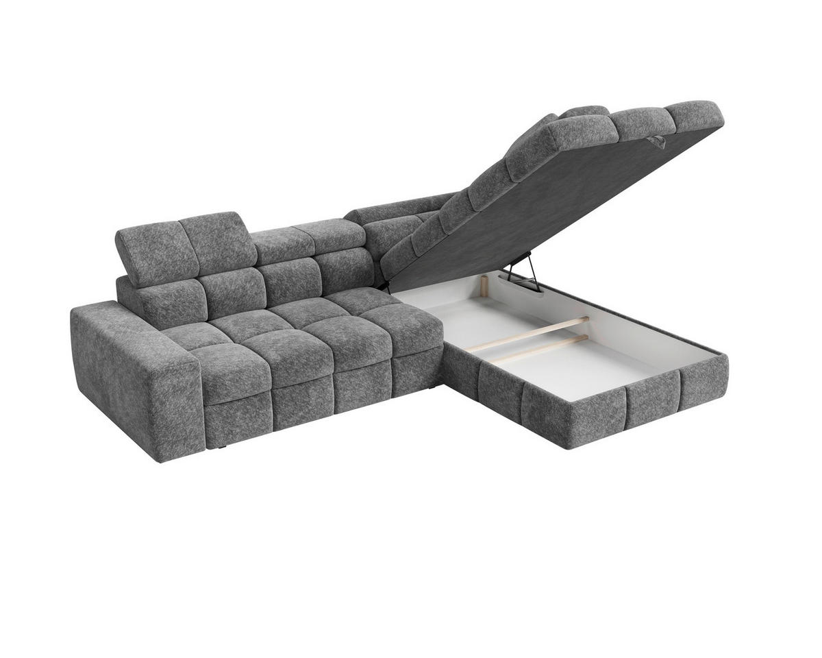ECKSOFA  in Chenille Dunkelgrau  - Dunkelgrau/Schwarz, MODERN, Kunststoff/Textil (292/204cm) - Milino