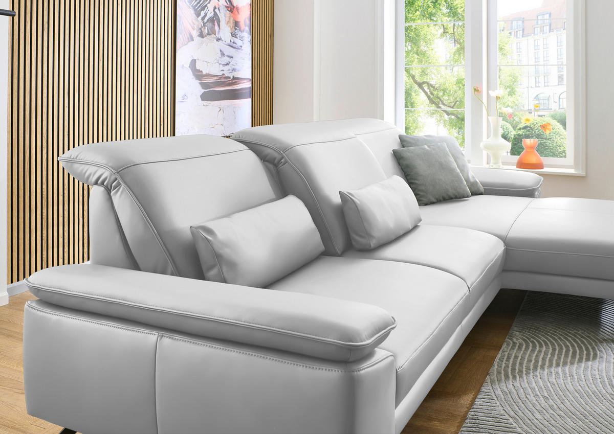 ECKSOFA in Echtleder Weiss  - Weiss/Schwarz, Design, Leder/Metall (332/193cm) - Dieter Knoll