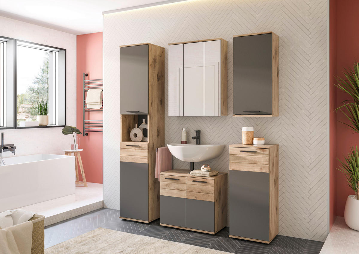UNTERSCHRANK 37/87/34 cm   - Eichefarben/Schwarz, MODERN, Holzwerkstoff/Kunststoff (37/87/34cm) - MID.YOU