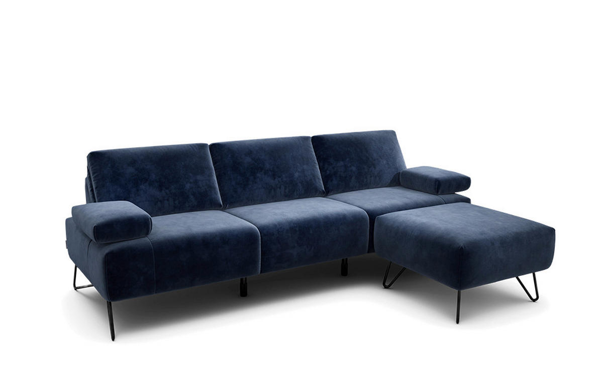 3-SITZER-SOFA Samt Dunkelblau  - Schwarz/Dunkelblau, Design, Textil/Metall (234-264/85/86-94cm) - SENSOO
