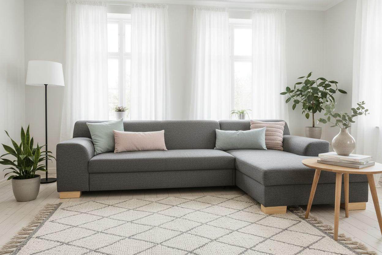 ECKSOFA TINOS Dunkelgrau Webstoff Rücken echt  - Dunkelgrau/Buchefarben, Basics, Holz/Textil (273/157cm) - MID.YOU