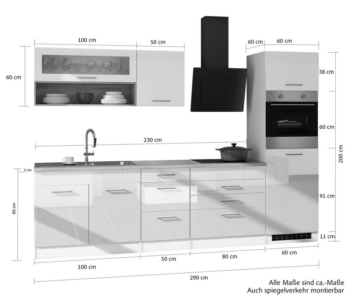 KÜCHENBLOCK 290 cm   in Anthrazit, Eichefarben, Anthrazit Hochglanz  - Chromfarben/Eichefarben, MODERN, Holzwerkstoff/Metall (290cm) - Held