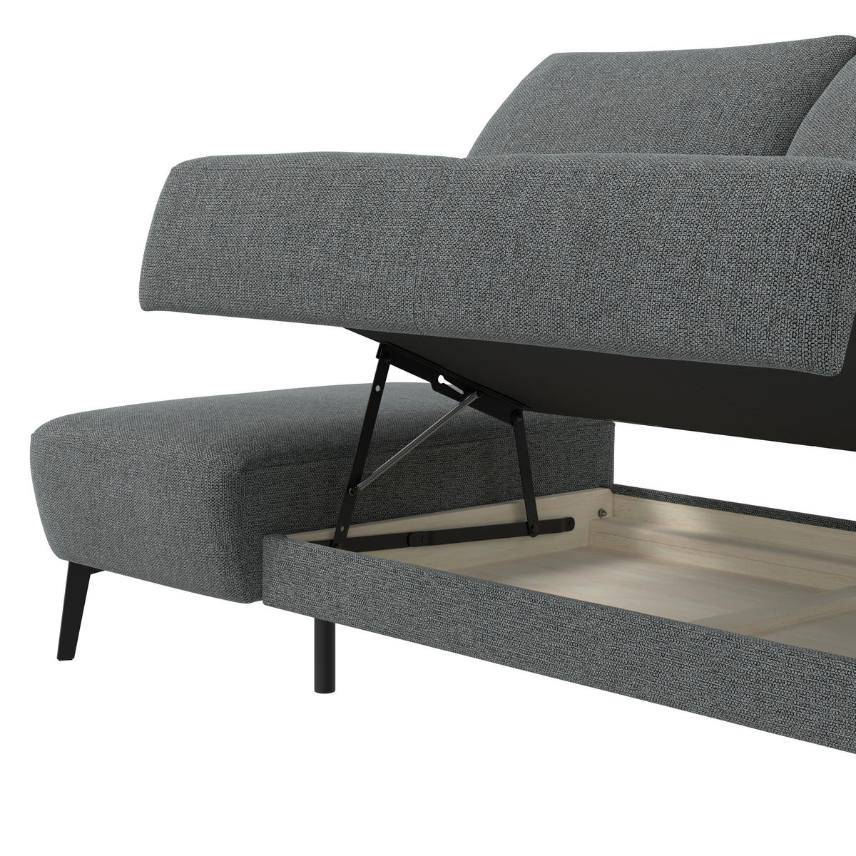 RÉCAMIERE Chenille Dunkelgrau  - Dunkelgrau/Schwarz, Konventionell, Textil/Metall (206/90/92cm) - Elegando