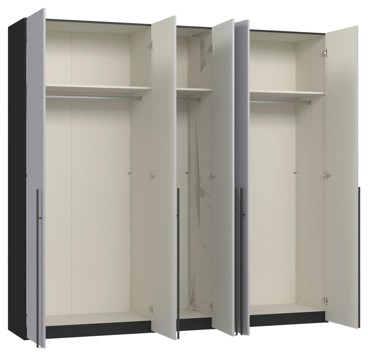 DREHTÜRENSCHRANK 253/220/59 cm,  in Schwarz, Hellgrau, 5-türig  - Titanfarben/Hellgrau, Design, Glas/Holzwerkstoff (253/220/59cm) - Jutzler