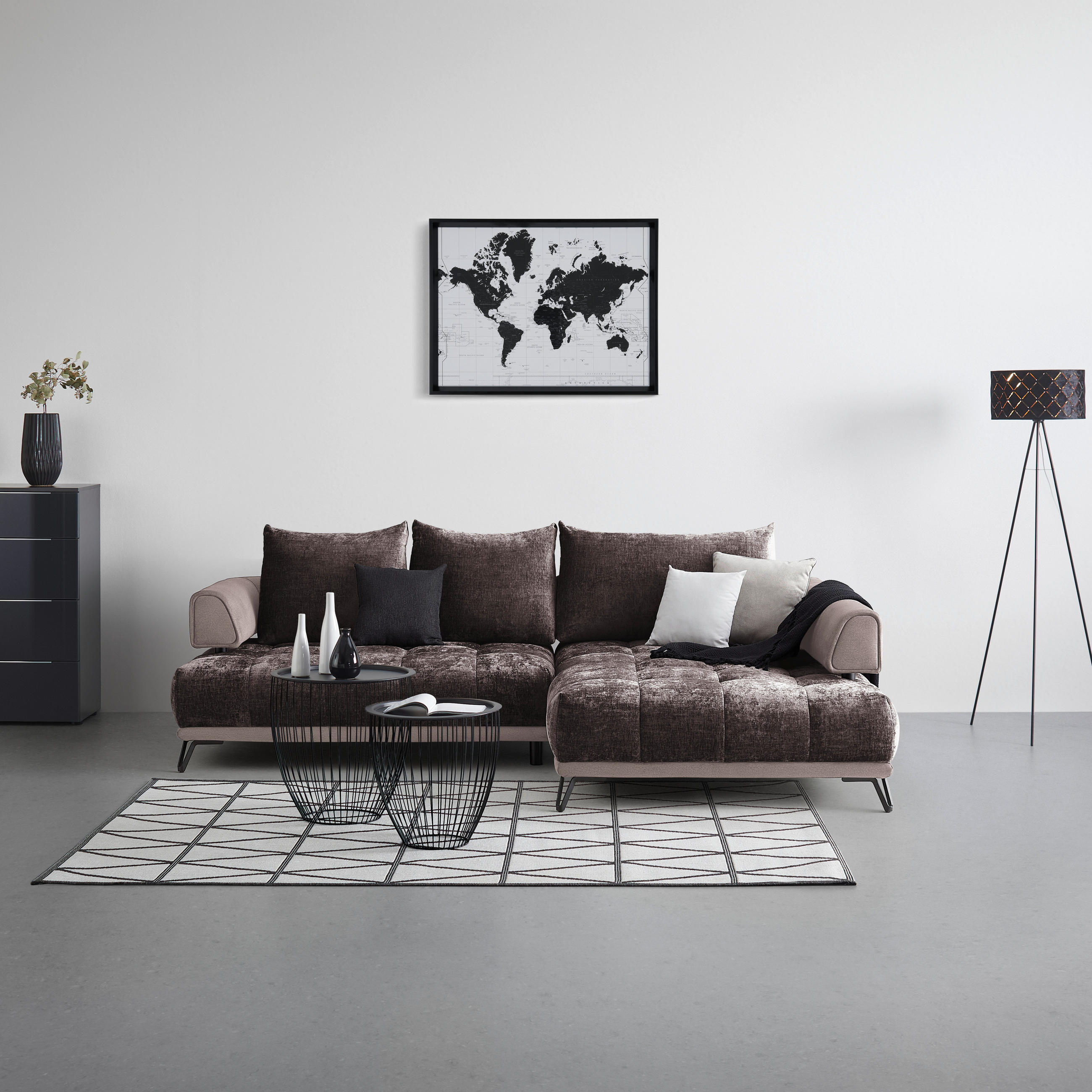 HÖRNSOFFA i brun  - brun/svart, Modern, metall/textil (262/67-87/184cm) - MID.YOU