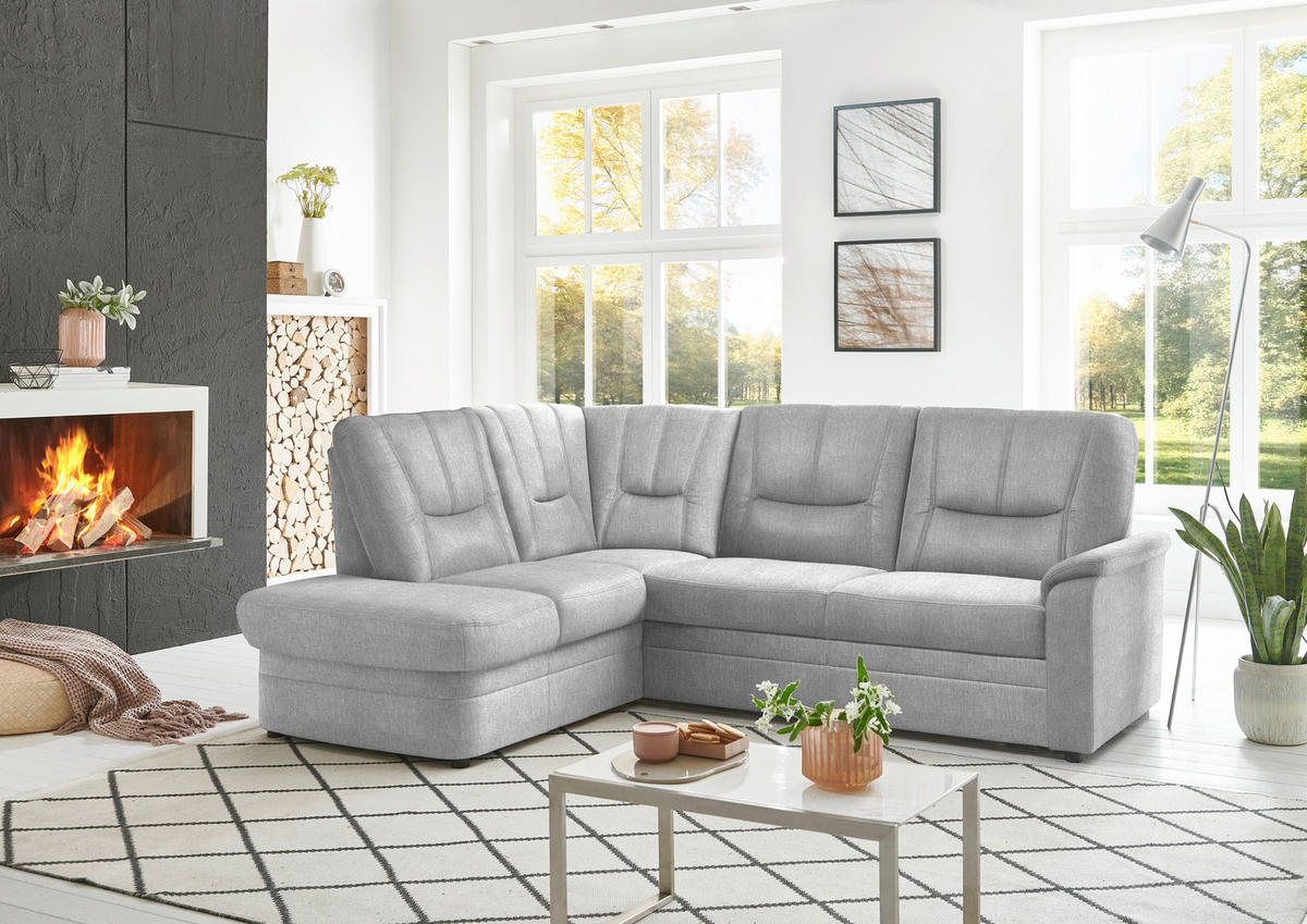 ECKSOFA Chenille Silberfarben  - Silberfarben/Schwarz, Konventionell, Kunststoff/Textil (185/235cm) - Beldomo Comfort