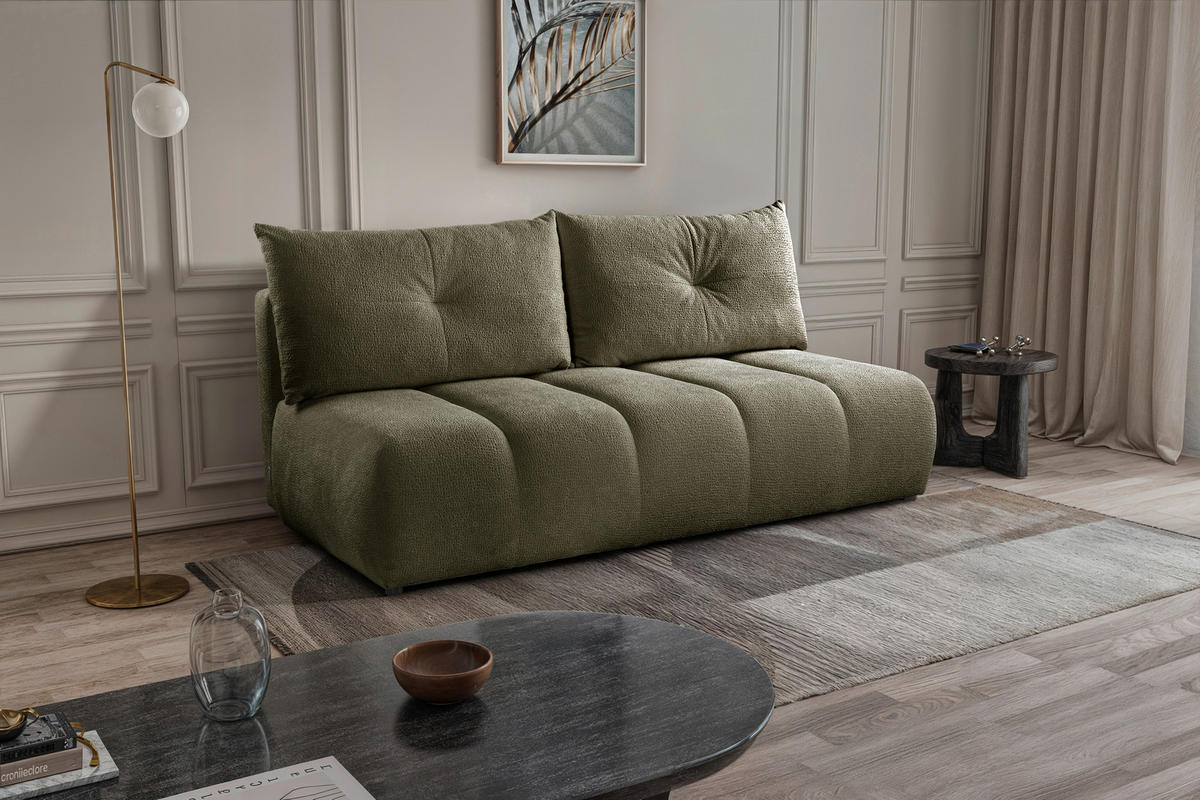 SCHLAFSOFA in Holz, Textil, Holzwerkstoff Olivgrün  - Creme/Schwarz, Design, Holz/Holzwerkstoff (209/100/103cm) - MID.YOU