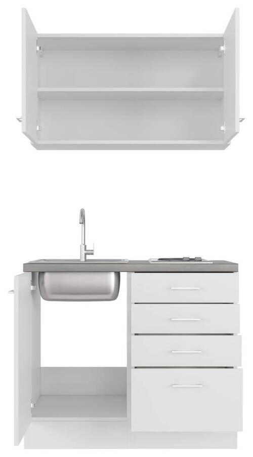 MINIKÜCHE 100 cm   in Weiß  - Graubraun/Alufarben, MODERN, Holzwerkstoff/Kunststoff (100cm) - FlexWell