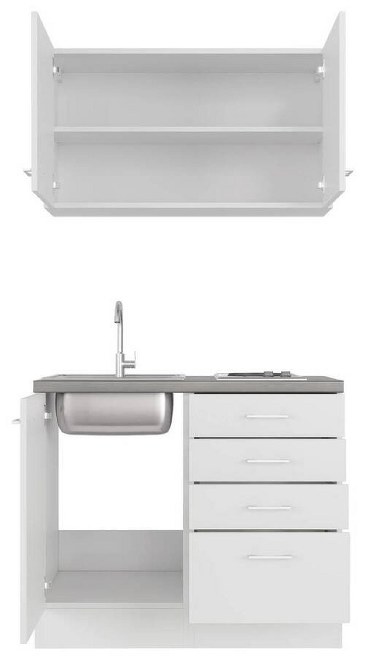 MINIKÜCHE 100 cm   in Weiß  - Graubraun/Alufarben, MODERN, Holzwerkstoff/Kunststoff (100cm) - FlexWell