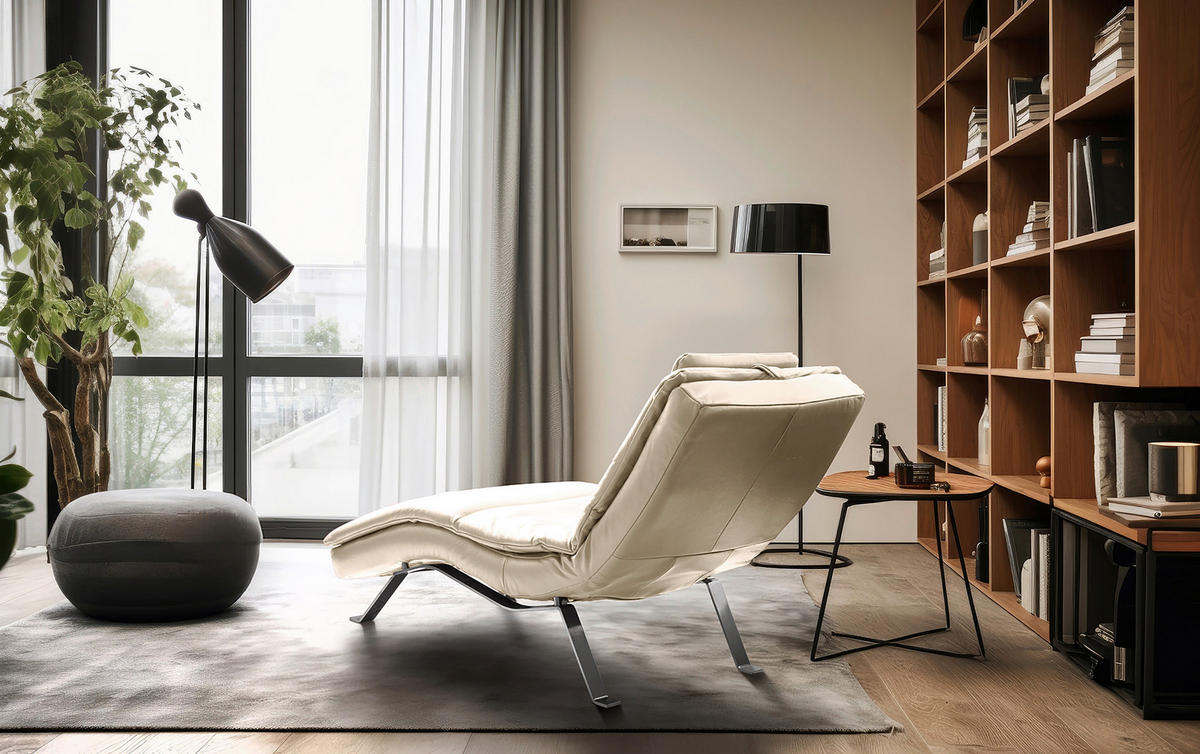 RELAXLIEGE in Echtleder Grau  - Silberfarben/Grau, Design, Leder/Metall (65/95/171cm) - Celina Home