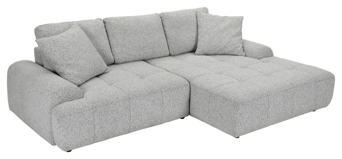 Ecksofa mit Funktion Greige Flachgewebe Zierkissen, Rückenkissen, Bettkasten, Schlaffunktion, Rücken echt, Liegefläche im Originalstoff  - Greige/Schwarz, KONVENTIONELL, Kunststoff/Textil (277/190cm) - Carryhome