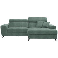 ECKSOFA 267/181 cm  in Velours Mintgrün Zierkissen, Bettkasten, Schlaffunktion, Rücken echt, Kopfteilverstellung  267/181 cm  - Schwarz/Mintgrün, Design, Textil/Metall (267/181cm) - Carryhome