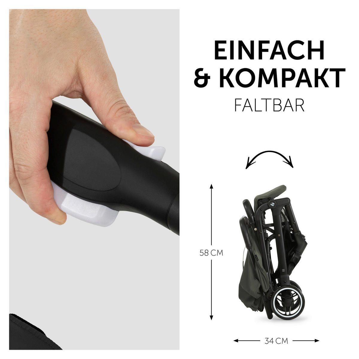 BUGGY Travel N Care  - Schwarz/Olivgrün, Basics, Metall (86/50/104cm) - Hauck
