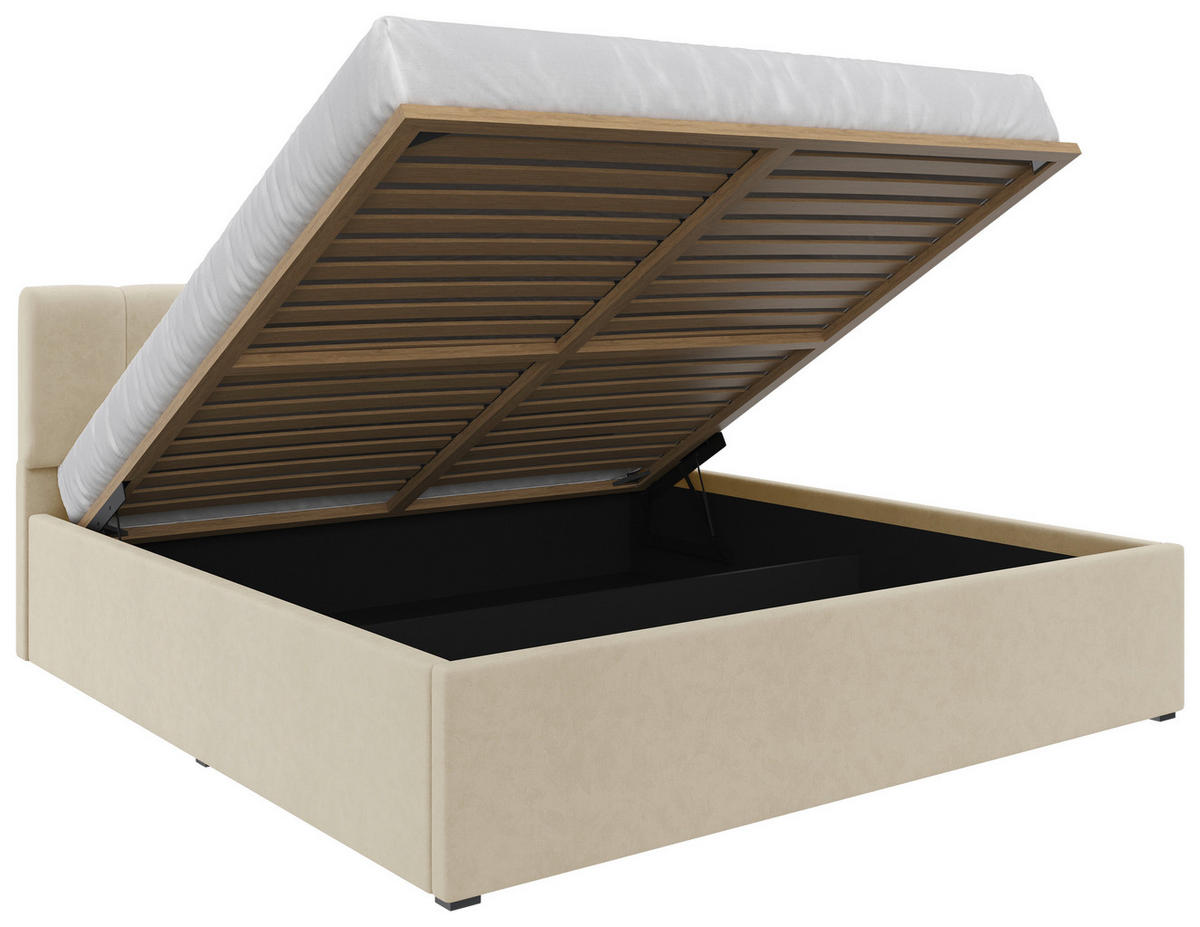 POLSTERBETT 180/200 cm  in Creme  - Creme/Schwarz, Design, Holz/Kunststoff (180/200cm) - Stylife