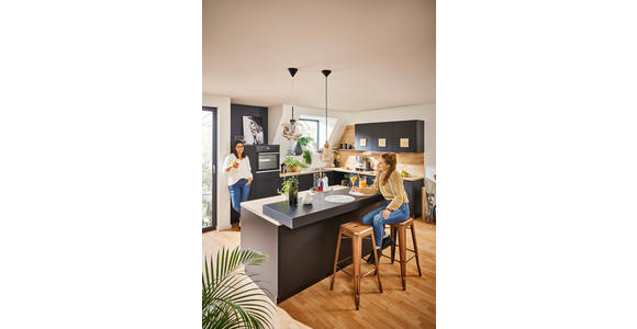EINBAUKÜCHE - Eichefarben/Schwarz, Design, Holzwerkstoff - Dieter Knoll