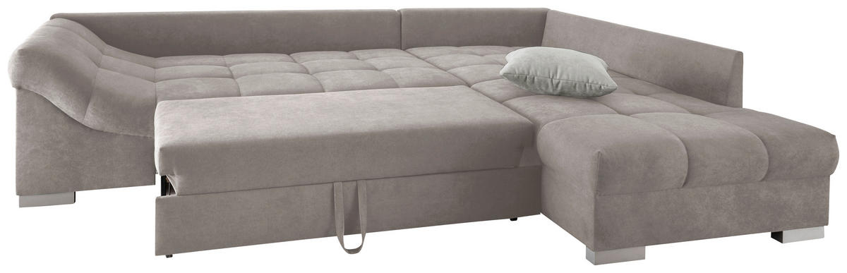 ECKSCHLAFSOFA  in Mikrofaser Taupe  - Taupe/Silberfarben, Design, Holz/Textil (298/202cm) - MID.YOU