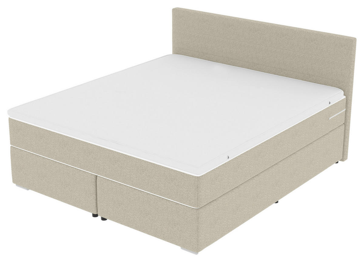 BOXSPRINGBETT 200/200 cm,  in Beige, Topper, Matratzen, H3 = fest  - Chromfarben/Beige, KONVENTIONELL, Kunststoff/Textil (200/200cm) - Boxxx