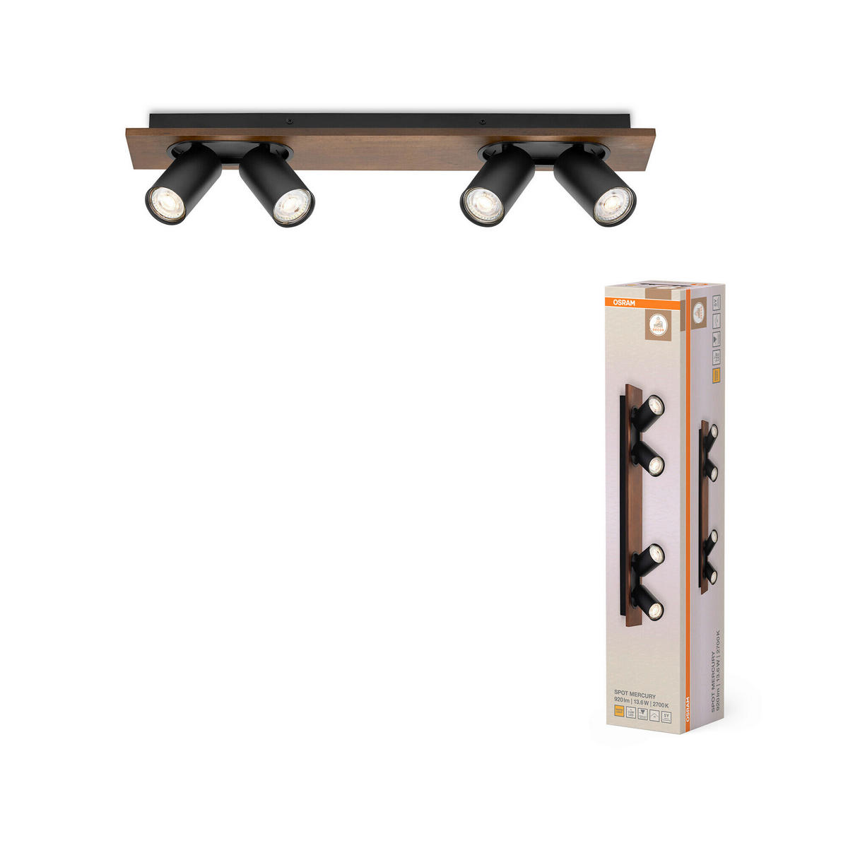 LED-STRAHLER 60/10/14,2 cm   - Schwarz/Naturfarben, Basics, Holz/Metall (60/10/14,2cm) - Osram