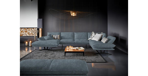 WOHNLANDSCHAFT in Echtleder Blau - Blau/Schwarz, Natur, Leder/Metall (155/359/217cm) - Dieter Knoll