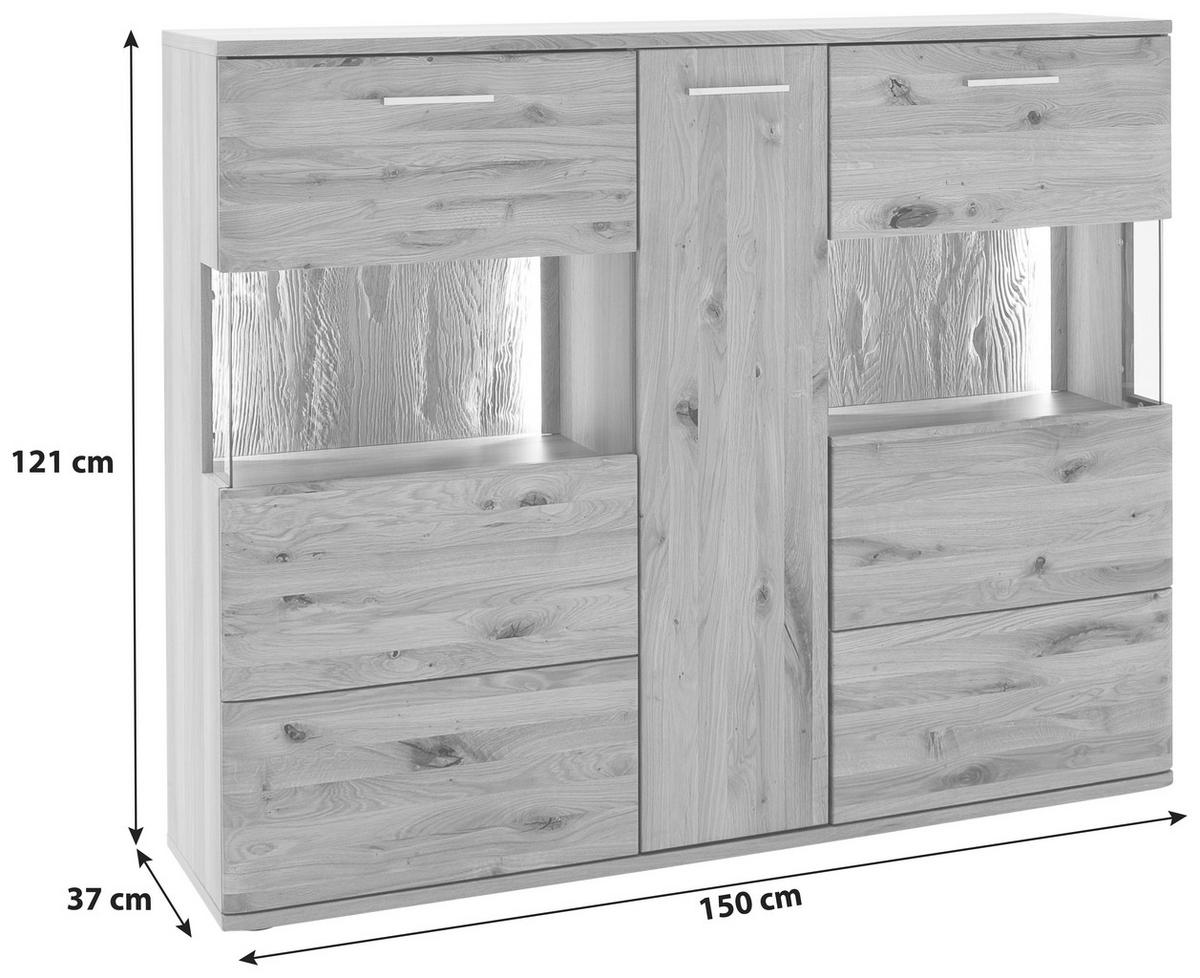 VYSOKÁ KOMODA, sukový dub, farba duba, 150/121/37 cm - čierna/farba duba, Design, kov/drevo (150/121/37cm) - Livetastic