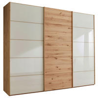 SCHWEBETÜRENSCHRANK 300/217/67 cm 3-türig Champagner, Eiche Bianco  - Eiche Bianco/Champagner, Natur, Glas/Holz (300/217/67cm) - Linea Natura