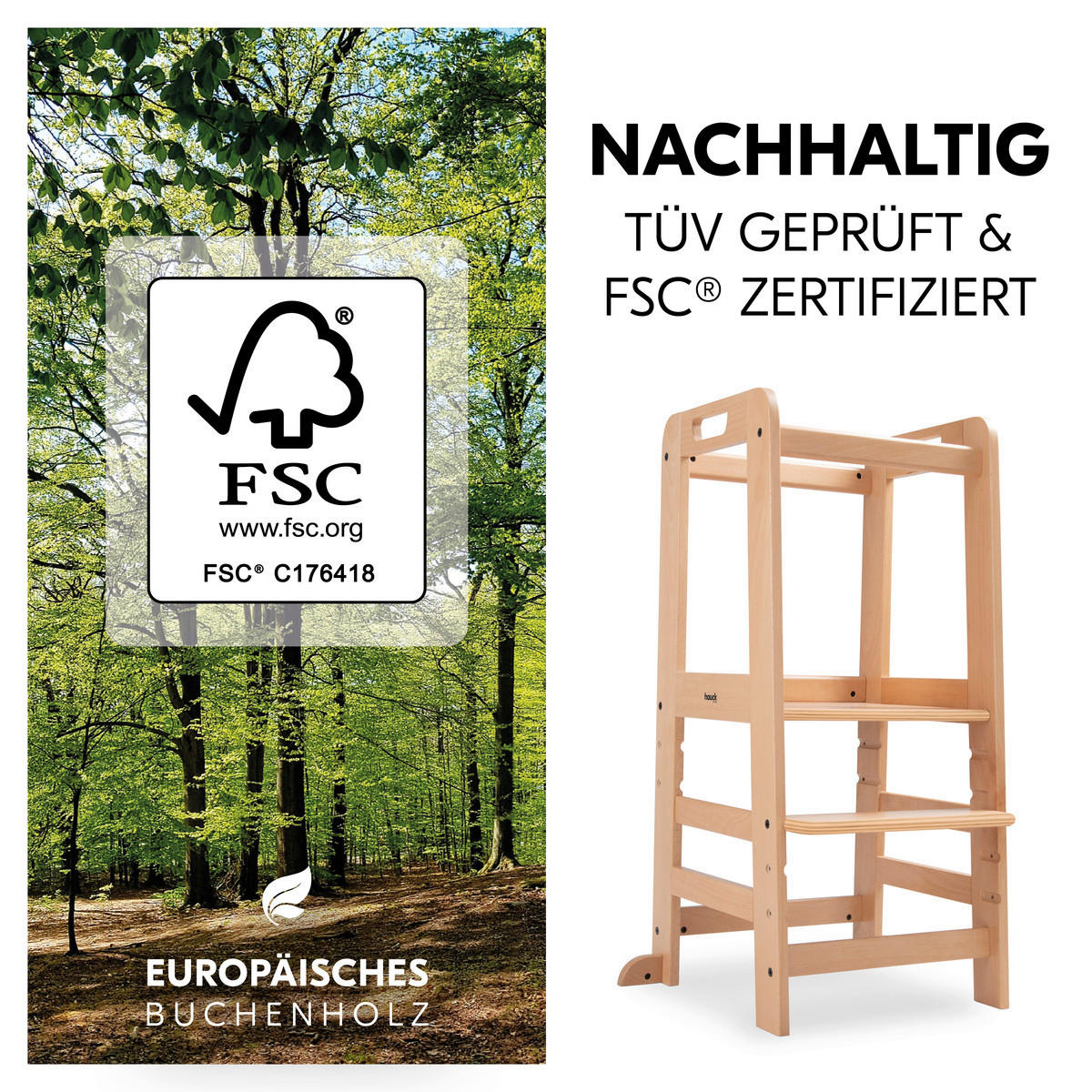 LERNTURM Learn N Explore  - Buchefarben, Basics, Holz (46/90,5/54cm) - Hauck
