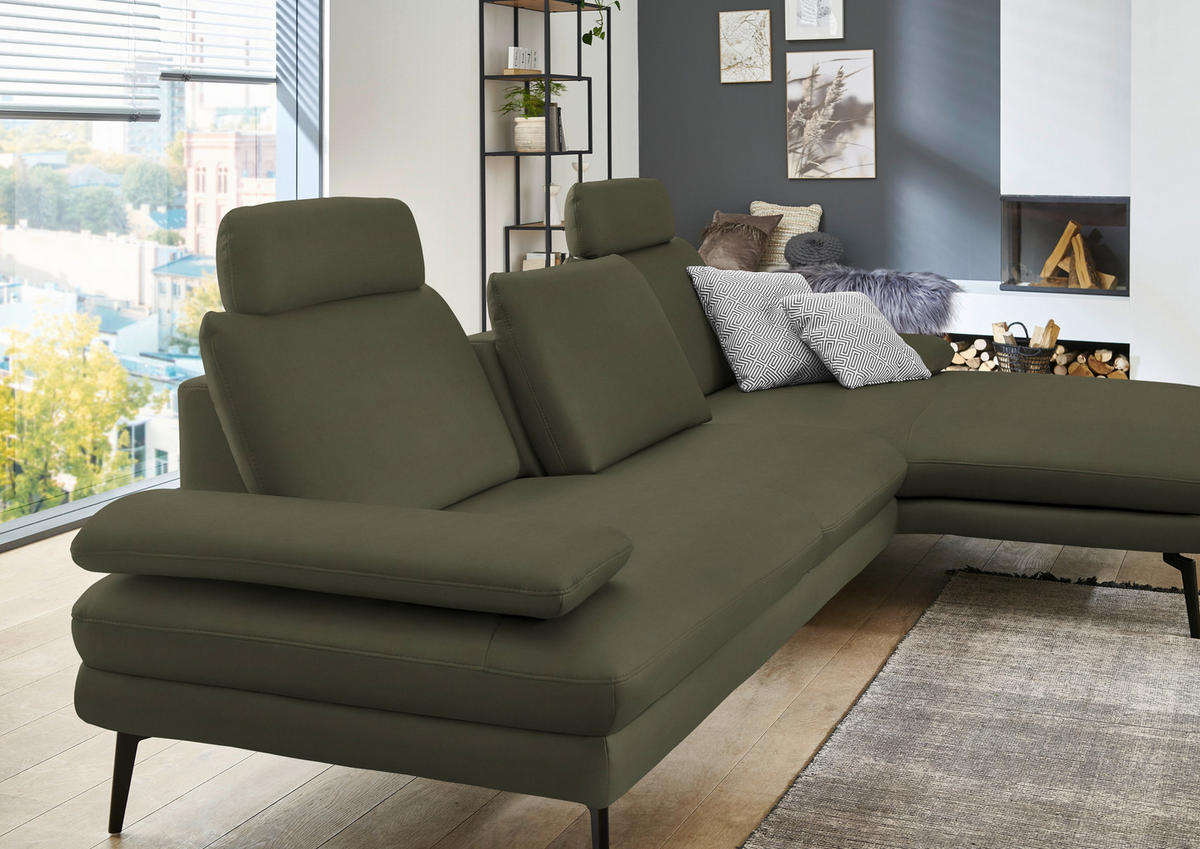ECKSOFA in Echtleder Grün  - Schwarz/Grün, Design, Leder/Metall (310/180cm) - Dieter Knoll