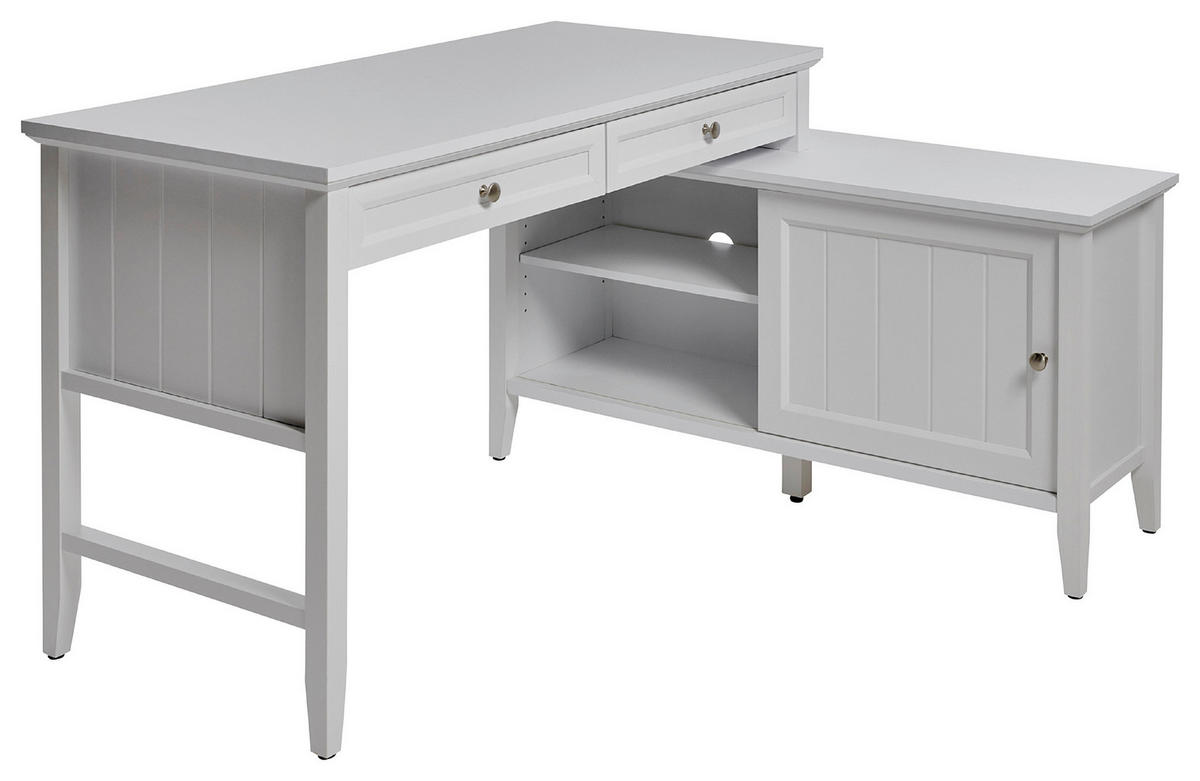 ECKSCHREIBTISCH 145/120/77 cm  in Weiss  - Weiss/Silberfarben, Modern, Holzwerkstoff/Metall (145/120/77cm) - MID.YOU