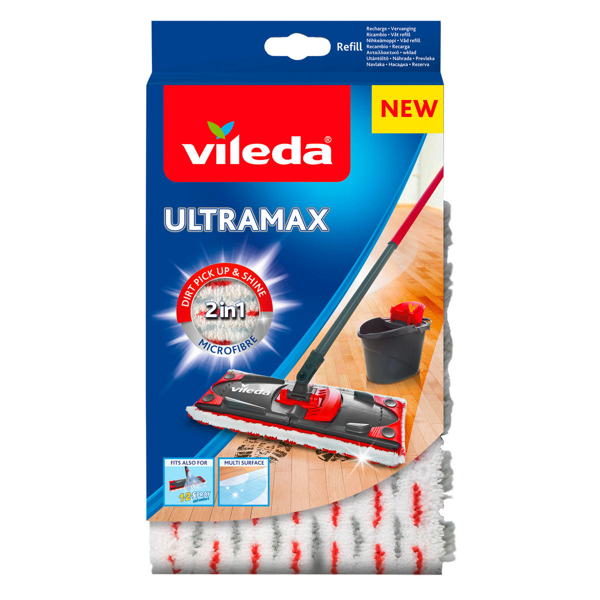 Refillmopp, Vileda Ultramax - vit/röd, Klassisk, textil (14,1/25,8/2,5cm) - Best Price