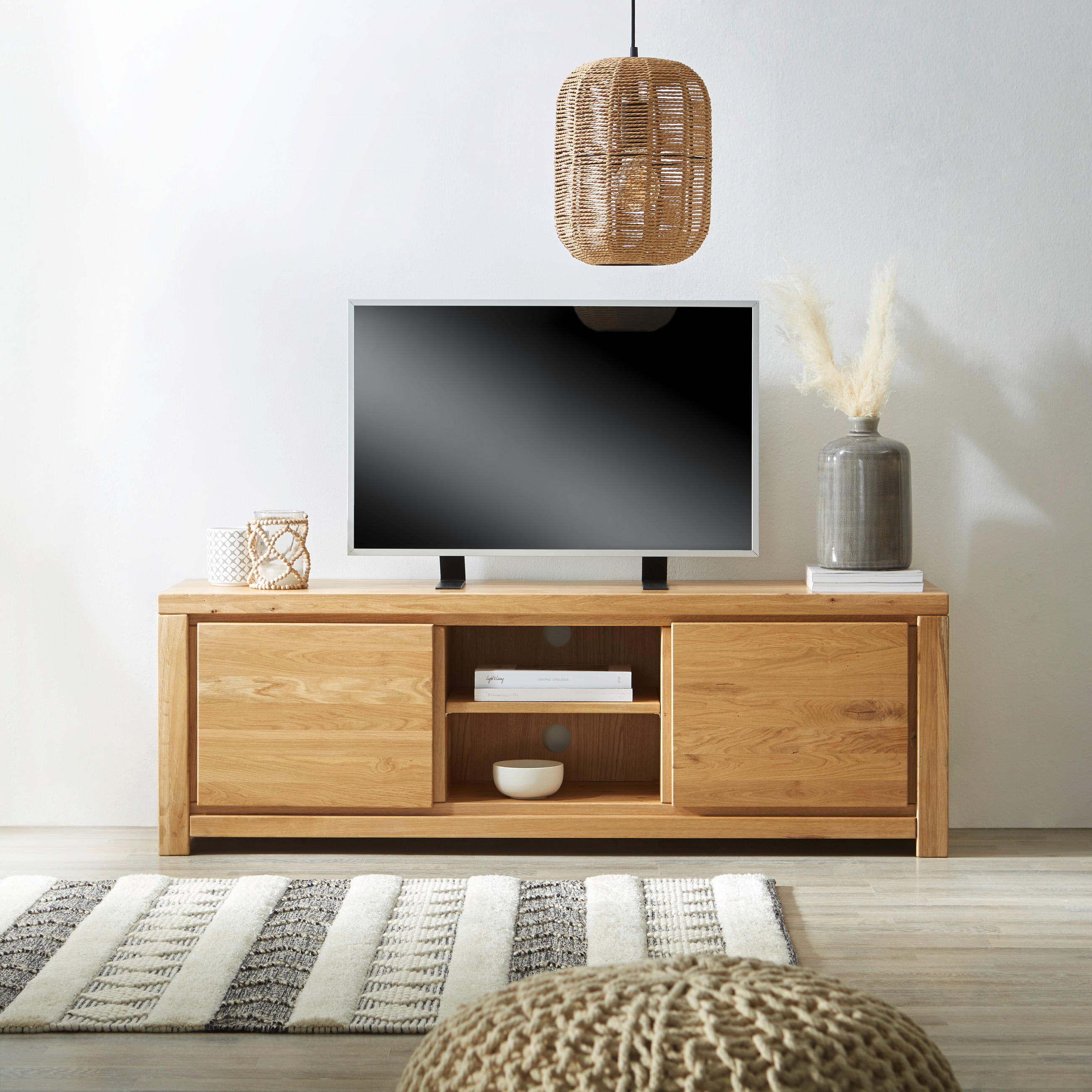 Thumbnail - Linea Natura Lowboard, Holz, Eiche, massiv, 3 Fächer, 150x50x40 cm, Beimöbel erhältlich, Holzmöbel, Kleinmöbel Holz, Hol...