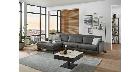 ECKSOFA Anthrazit Echtleder Kopfteilverstellung  - Anthrazit/Schwarz, Design, Leder/Metall (179/323cm) - Dieter Knoll