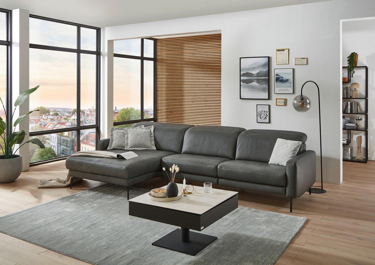 ECKSOFA  in Echtleder Anthrazit  179/323 cm  - Anthrazit/Schwarz, Design, Leder/Metall (179/323cm) - Dieter Knoll